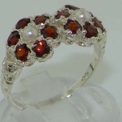 Pretty Double Daisy Ring, 925 shops Sterling Silver Freshwater Pearl & Garnet Ring, Victorian Style Scroll Carved Two Flower Ring - Customizable