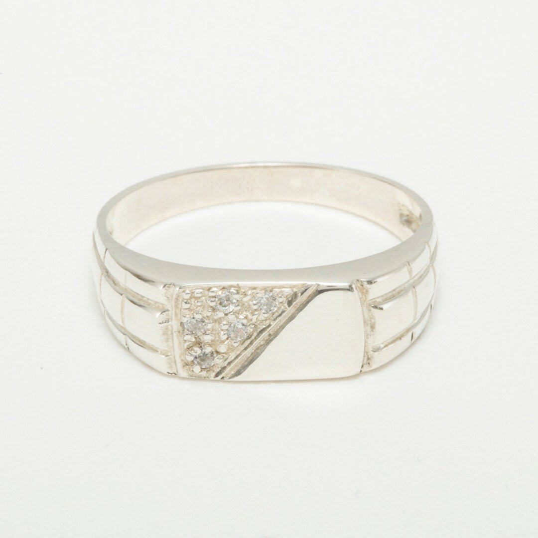 10k White Gold Cubic Zirconia Mens Band Ring - Customizable