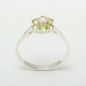925 Sterling Silver Pearl & Peridot womens Cluster Ring - Customizable 9K,10K,14K,18K Yellow, Rose or White Gold or Platinum