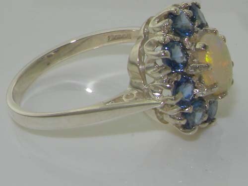 Natural Colorful Opal & Light Blue Sapphire 9K White Gold - Etsy