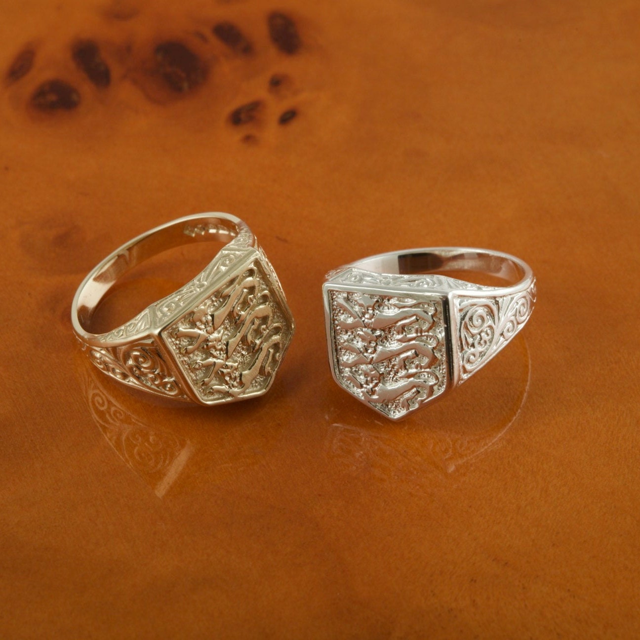 Yellow Gold or Sterling Silver England Three Lions Signet Ring ...