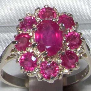 925 Sterling Silver Natural Ruby Promise Ring, English Vintage Style Floral Ring, Cluster Flower Ring - Made in England -Customizable