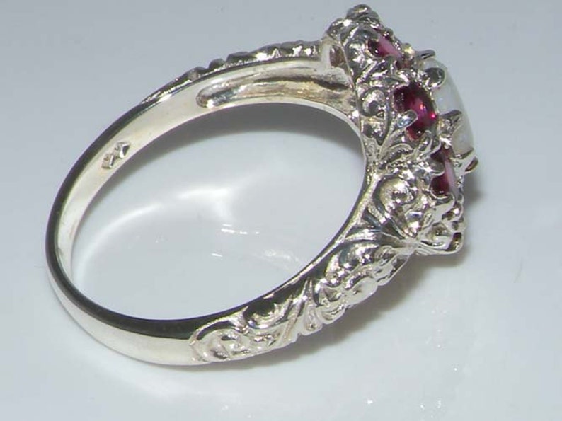 English Vintage Design Ring Customizable Solid 925 Sterling Silver Natural Garnet /& Colorful Opal Large 3 Tier Cluster Flower Ring