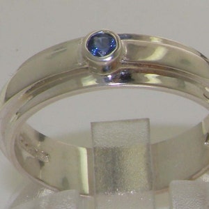 Small Natural Blue Sapphire 925 Solid English Sterling Silver Contemporary Solitaire Band Ring - Customizable