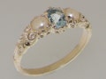 Solid 925 Sterling Silver Natural Aquamarine & Pearl womens Trilogy Ring - Customizable Platinum,9K,10K,14K,18K Yellow, Rose or White Gold