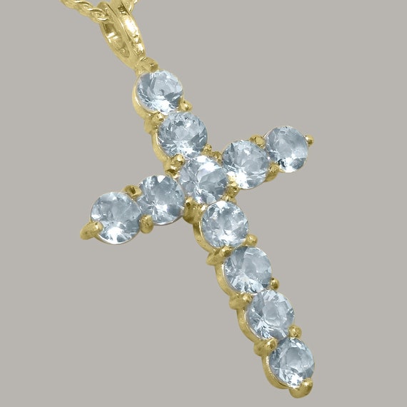 14k White or Yellow Gold Aquamarine and Diamond Cross Pendant 14k White or Yellow Gold Aquamarine and Diamond Cross Pendant