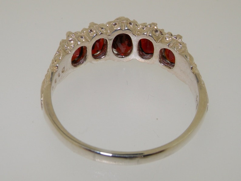 Natural Garnet 925 Sterling Silver Classic 5 Stone Half Eternity Ring Victorian Inspired Design Sample SALE Size 7 UK AU size O
