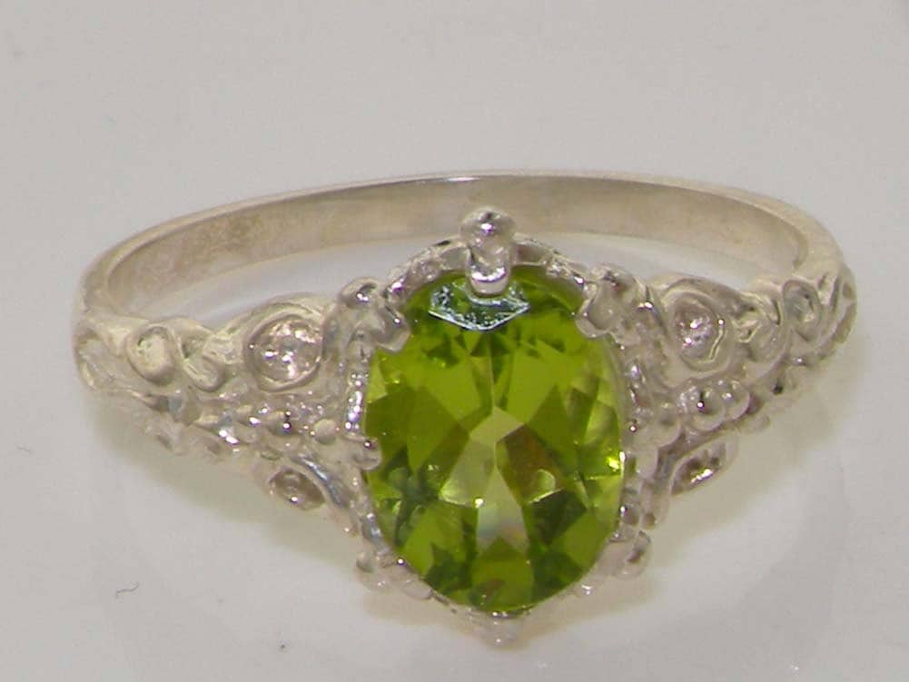 Sterling Silver Natural Peridot Vintage Style Solitaire Ring, August Birthstone - Customizable