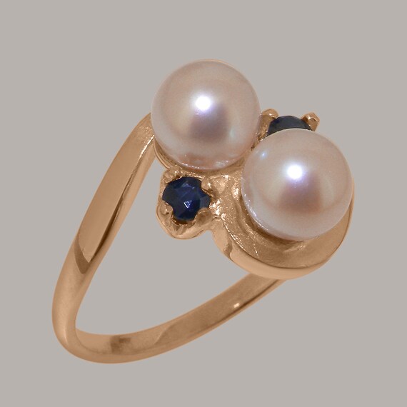 9ct Rose Gold Pearl & Sapphire Womens Dress Ring - Customizable  9K,10K,14K,18K Yellow, Rose or White Gold or Platinum - Etsy