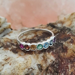 Dainty Solid 925 Sterling Silver Rainbow ring