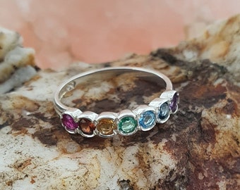 Dainty Solid 925 Sterling Silver Rainbow ring