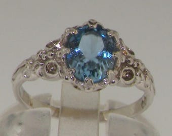 Ornate Platinum Natural AAA Aquamarine Womens Solitaire Engagement Ring - Customizable