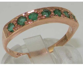 Englisch 9K Rose Gold Natürlicher Smaragd Klassischer Sieben Stein Halbe Ewigkeit Ring, Jubiläumsring - Mai Geburtsstein - Anpassen: 9K, 14K, 18K Gold