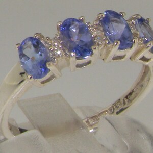 10k White Gold Natural Tanzanite & Diamond Womens Modern Ring - Customizable 9K,Solid 10k,14K,18K Yellow, Rose or White Gold or Platinum