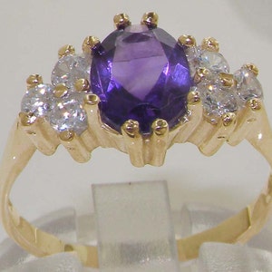 Elegant Natural Amethyst & 0.36ct 1/3ct Diamond 9K English Yellow Gold Engagement Ring -Made in England -Customize:14K,18K,Yellow,Rose,White