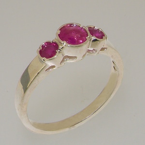 Solid 925 Sterling Silver Natural Ruby womens Trilogy Ring - Customizable Platinum,9K,10K,14K,18K Yellow, Rose or White Gold