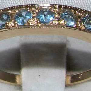 English 9K 9ct Yellow Gold Natural AAA Aquamarine Anniversary Ring - Made in England - Antique Victorian Vintage Style