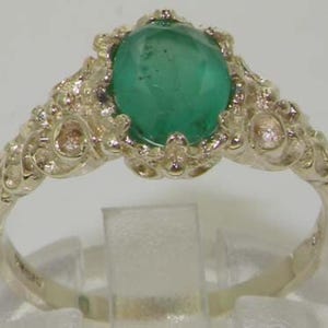Sterling Silver Emerald Solitaire Ring | Vintage Style image 1