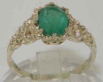 Silver Emerald Ring | Sterling Silver Ring | Sterling Silver Emerald Ring | Emerald Solitaire Ring | Womens ring | Vintage Style Ring