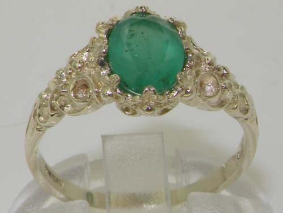 Silver Emerald Ring | Sterling Silver Ring | Sterling Silver Emerald Ring | Emerald Solitaire Ring | Womens ring | Vintage Style Ring
