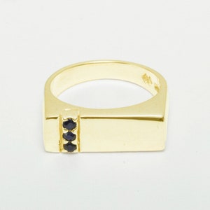 18K イエロー ゴールド 天然サファイア メンズ バンド リング - カスタマイズ可能 9K、10K、14K、18K、イエロー、ローズ、ホワイト ゴールド、プラチナ