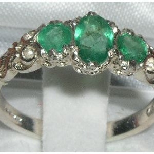 Silver Emerald Ring Sterling Silver Ring Sterling Silver Emerald Ring Emerald Trilogy Ring May Birthstone Vintage Style Ring image 1