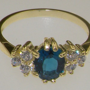 10K Yellow Gold Natural London Blue Topaz & Cubic Zirconia CZ Contemporary Ring - Customizable 9K,10K,14K,18K Yellow, Rose, White Gold