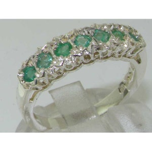 Luxury 925 Sterling Silver Seven Natural Emerald  Ring, English Victorian Design Half Eternity Ring - Customize:9K,14K,18K