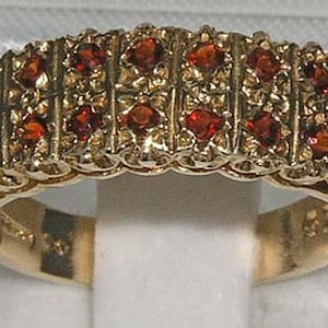 English 9K Yellow Gold Natural Natural Garnet Engagement Ring, Classic 14 Stones Double Row Half Eternity Ring - Customizable