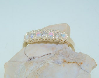 Sample Sale! Luxury Solid Sterling Silver Diamond & Opal Classic Half Eternity Ring | Two Available in US Size 11.75, UK X