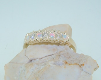 Sample Sale! Luxus Solid Sterling Silber Diamant & Opal Klassische Halb Eternity Ring | Zwei erhältlich in US Größe 11.75, UK X