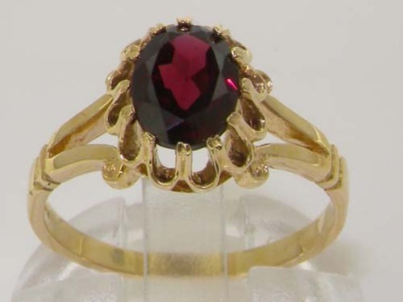 9K Yellow Gold Natural Garnet Ring Solitaire Engagement Ring | Etsy