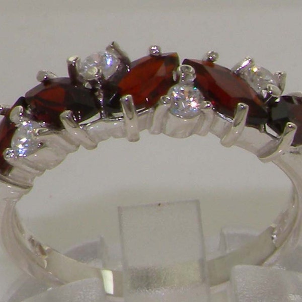 Luxury 925 Sterling Silver Marquise Garnet & 0.24ct 1/4ct Diamond Ring - Made in England - Personalizable