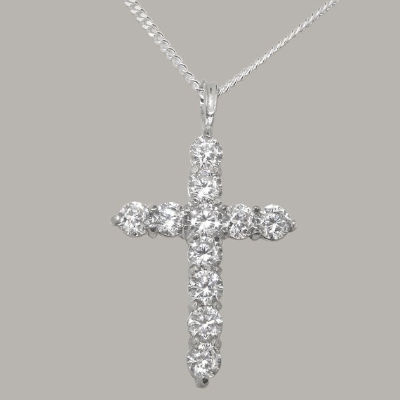 10K Weißgold Damen Runder Diamant Kreuz Anhänger Charm 1/10