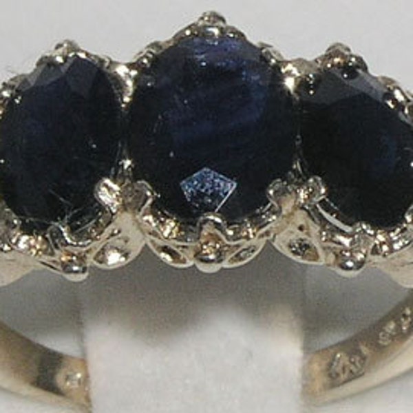 925 Sterling Silver English Victorian Style 4ct Natural Deep Blue Sapphire 3 Stone  Trilogy Ring, Prong Engagement Ring - Customizable