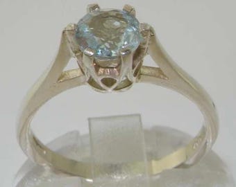 14k White Gold Natural Aquamarine Womens  Solitaire Ring - Customizable Platinum,9K,10K,14K,18K Yellow, Rose or White Gold