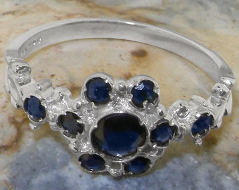 925 Sterling Silver Natural Sapphire womens Ring - Customizable 9K,10K,14K,18K, Yellow, Rose or White Gold or Platinum