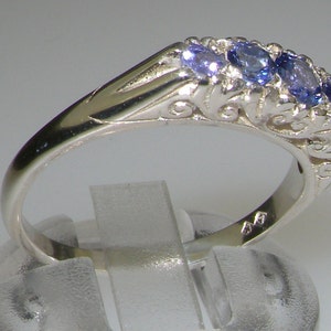 Genuine Tanzanite Sterling Silver Ring - Victorian Style Flower Ring For Women