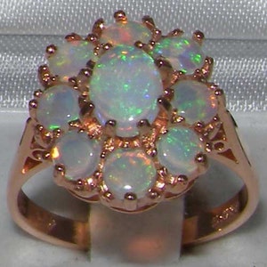 Solid 9K Rose Gold Natural Colorful Opal Cluster Flower Ring, Anniversary Ring , English Antique Design Ring - Customizable