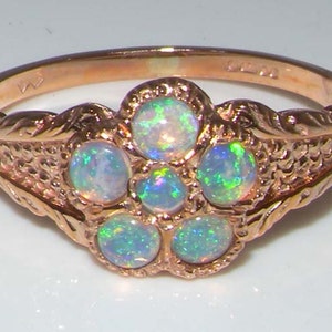 Dainty 9K Rose Gold Natural Colorful Opal Vintage Design Daisy Cluster Ring -Made in England- Customizable
