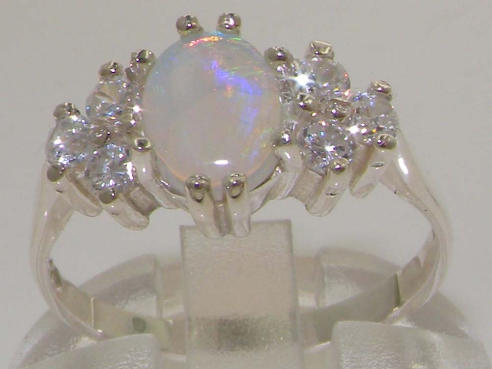 10K White Gold Diamond Natural Opal & Coral 2-stone Ring Oval 8x6mm sizes 5-10 10K White Gold Diamond Natural Opal & Coral 2-stone Ring Oval 8x6mm sizes 5-10
