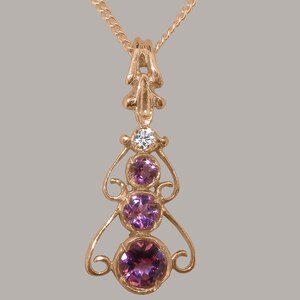 Rose Gold Natural Pink Tourmaline & Diamond womens Bohemian Pendant - Customizable 9K,10K,14K,18K Yellow, Rose or White Gold or Platinum