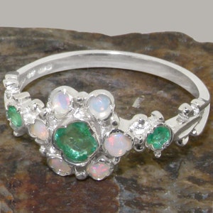 925 Sterling Silver Natural Emerald & Opal womens Ring - Customizable 9K,10K,14K,18K Yellow, Rose or White Gold or Platinum