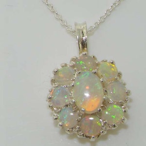 Opal Pendant, Solid 925 Sterling Silver Natural Australian Opal Cluster Flower Pendant Necklace Made in England image 3