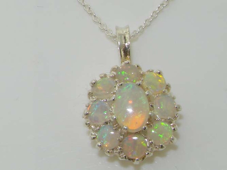 Opal Pendant, Solid 925 Sterling Silver Natural Australian Opal Cluster Flower Pendant Necklace Made in England image 3