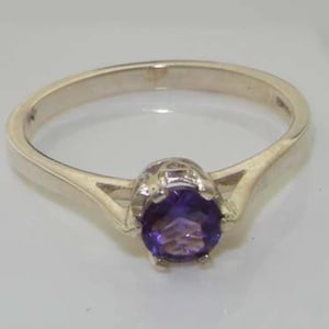 English High Quality 925 Sterling Silver Natural Amethyst Solitaire Simple Classic Ring -Made in England- Customize:9K,14K,18K Gold