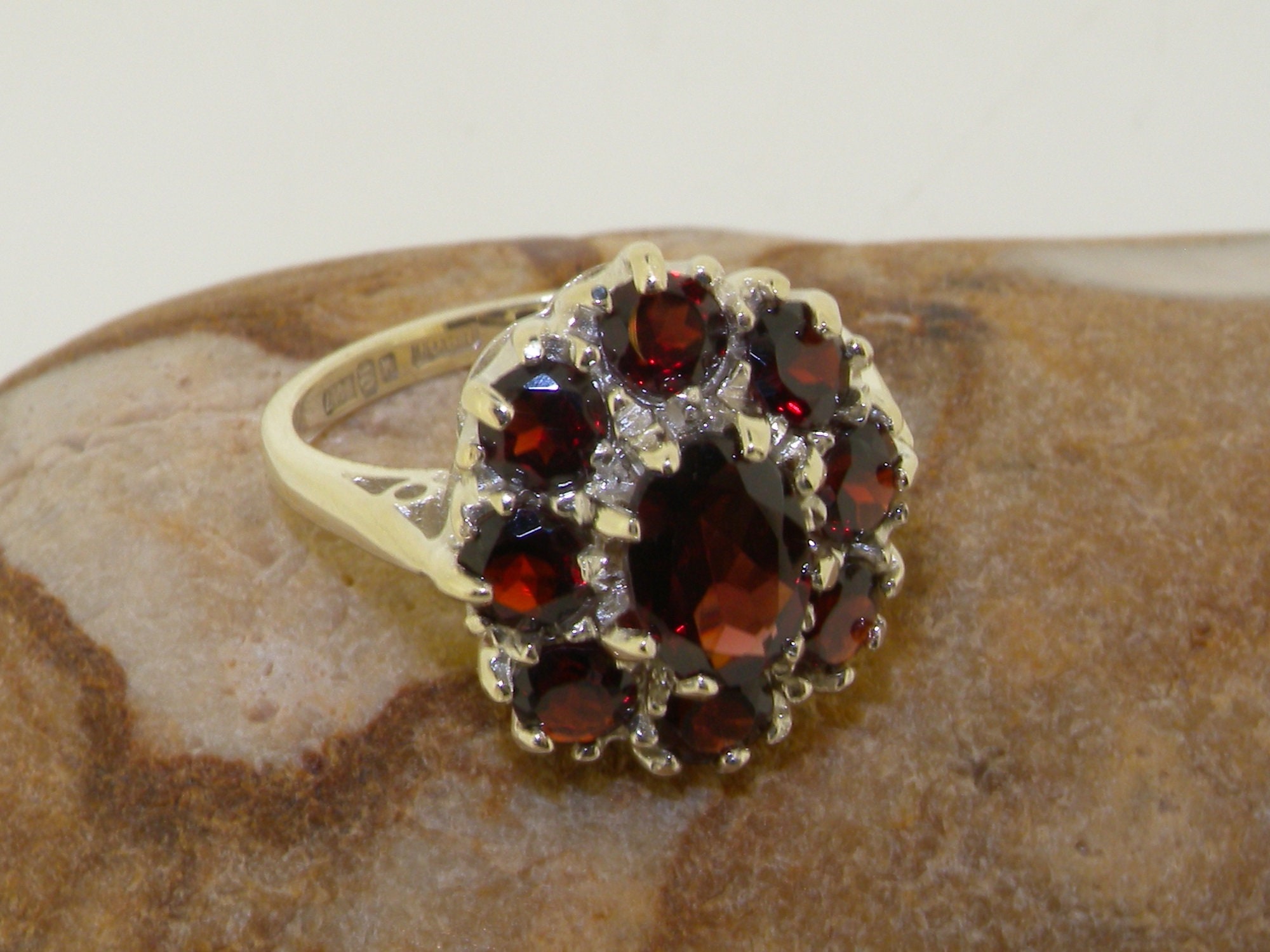 Natural Garnet & White Gold Plated Sterling Silver Cluster Ring - 3.11 Carat, Size 8.5 - View #3