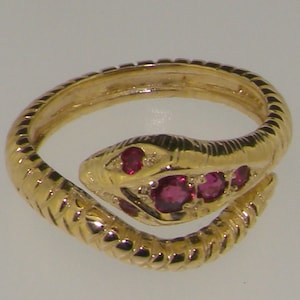 Stunning Yellow Gold Natural Ruby Single Wrap Snake Serpent Ring -Made in England- Choose from 18K, 18ct, 14K, 14ct, or 9K, 9ct Yellow Gold
