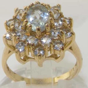 Yellow Gold Natural Aquamarine Cluster Floral Ring | Select from 9K, 14K or 18K Yellow Gold