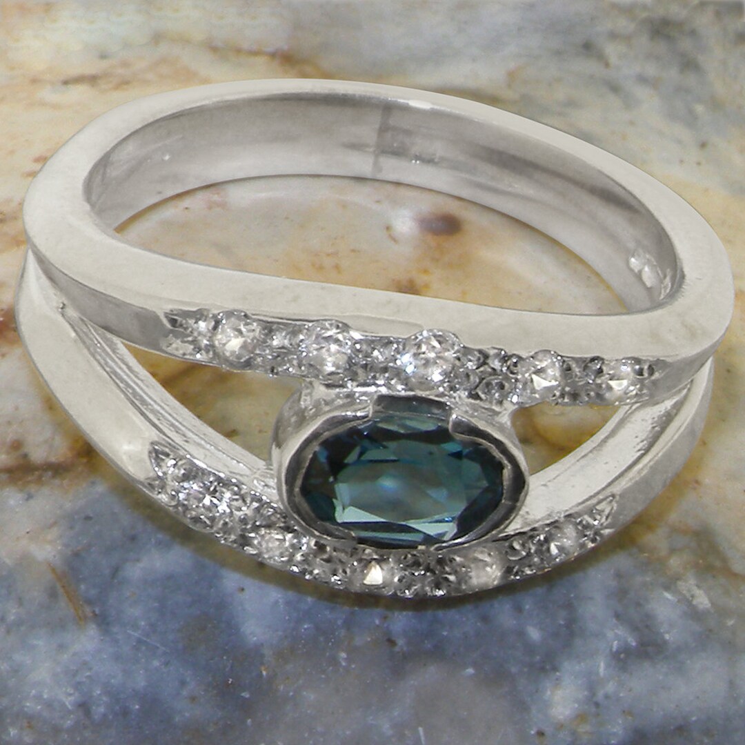 925 Sterling Silver Natural London Blue Topaz & Cubic Zirconia Band ...